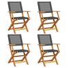 vidaXL Folding Garden Chairs 4 pcs Black Poly Rattan and Solid Wood