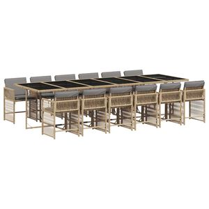 vidaXL 13 Piece Garden Dining Set with Cushions Mix Beige Poly Rattan