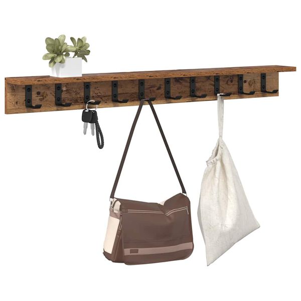 vidaXL Wall-Mounted Coat Rack Old Wood 100 x 10.5 x 10.5 cm