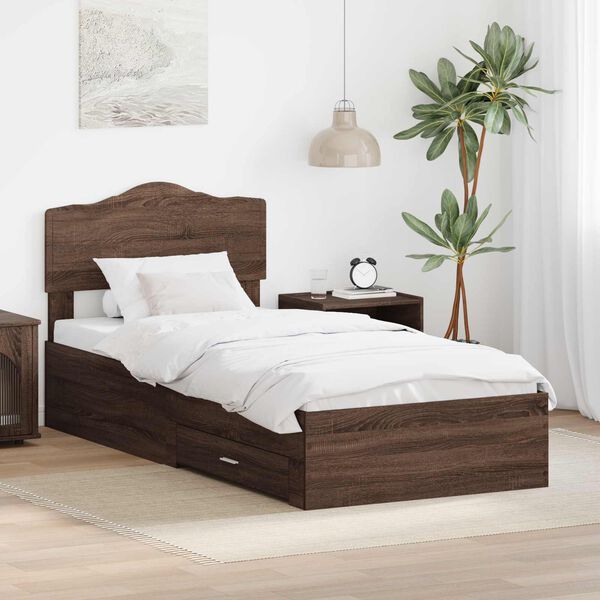 vidaXL Bed Frame with Headboard Brown Oak 75 x 190 cm Engineered Wood