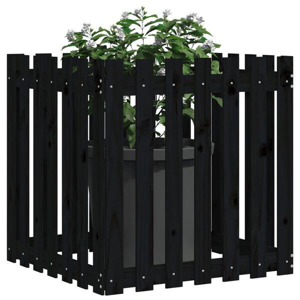 vidaXL Garden Planter with Fence Design Black 70x70x70 cm Solid Wood Pine
