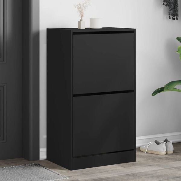 vidaXL Shoe Cabinet with 2 Flip-Drawers Black 60x42x108 cm