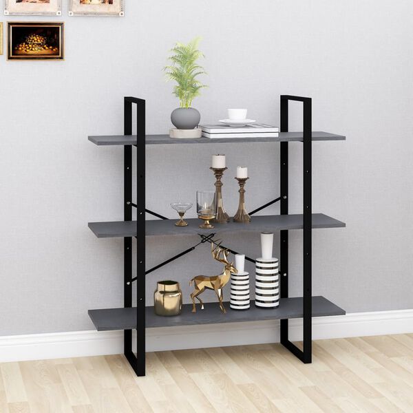 vidaXL 3-Tier Book Cabinet Grey 100x30x105 cm Solid Pine Wood