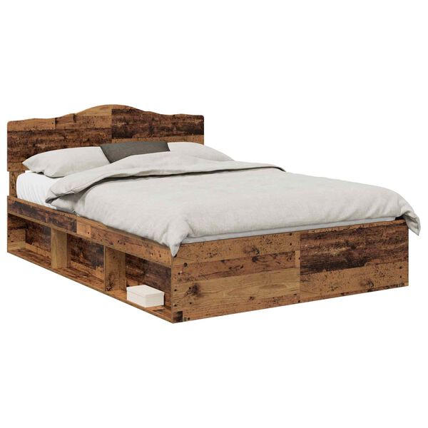 vidaXL Bed Frame with Headboard Old Wood 140 x 190 cm Solid Pine Wood