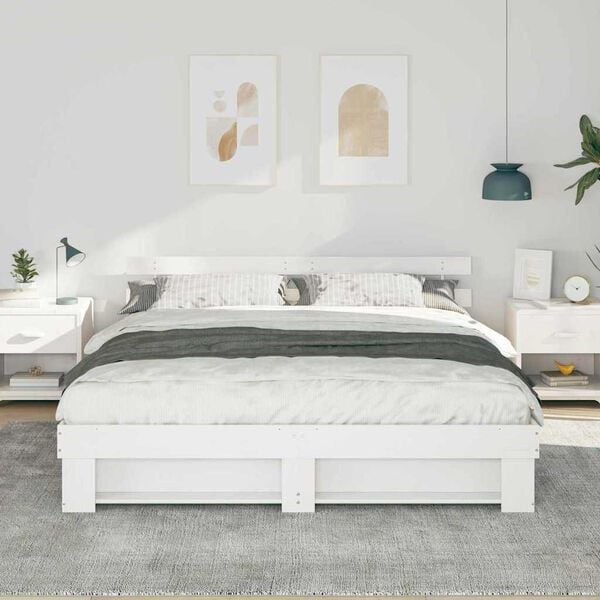 vidaXL Bed Frame with Headboard White 180 x 200 cm Solid Pine Wood
