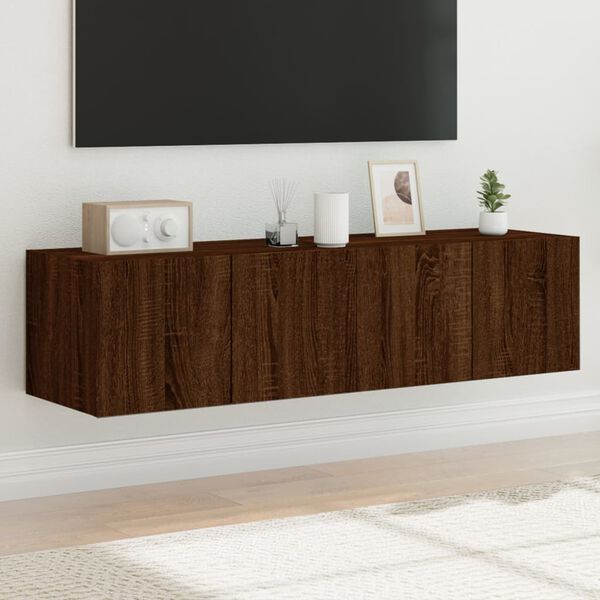 vidaXL TV Wall Cabinets with LED Lights 2 pcs Brown Oak 60x35x31 cm