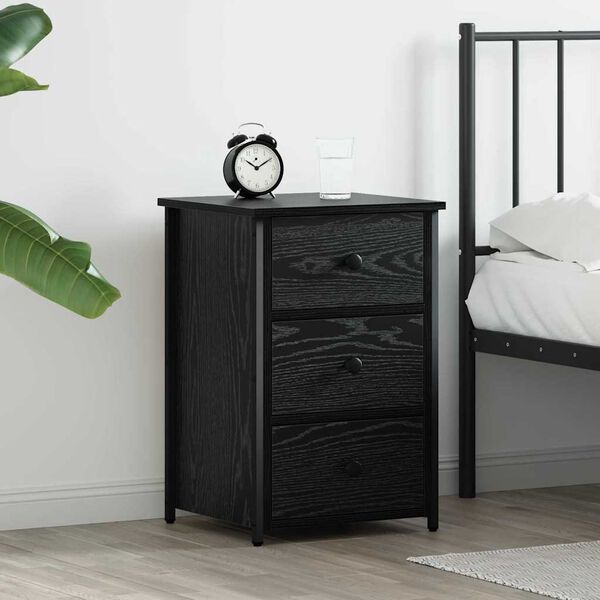 vidaXL Bedside Cabinet with Drawer Black Solid Reclaim Wood