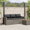 vidaXL Garden Sofa with Cushions 3-Seater Grey Poly Rattan