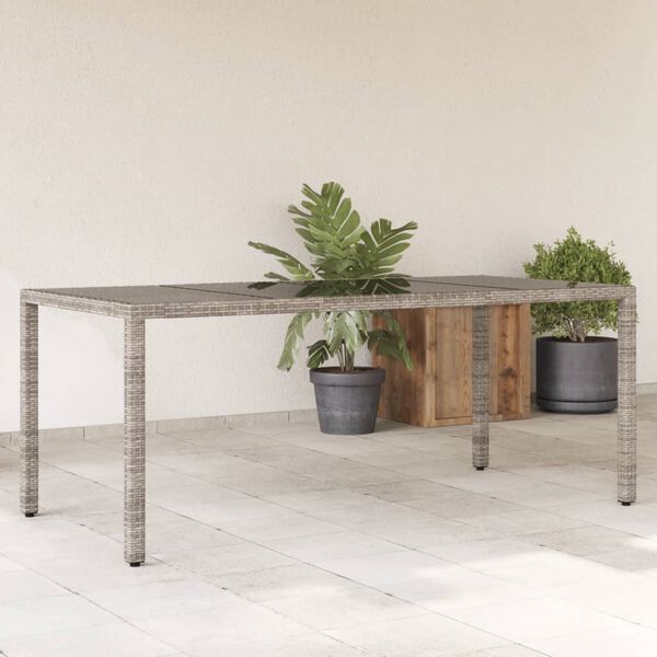 vidaXL Garden Table with Glass Top Grey 190x90x75 cm Poly Rattan