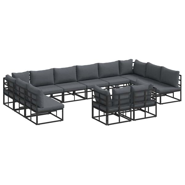 vidaXL Garden Sofa Set with Cushion 12 pcs Black Aluminium