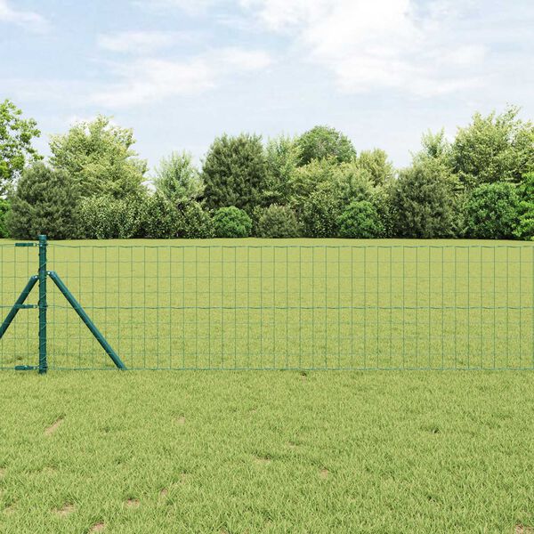 vidaXL Fence with Post Green 0.6 x 10 m Steel and PVC