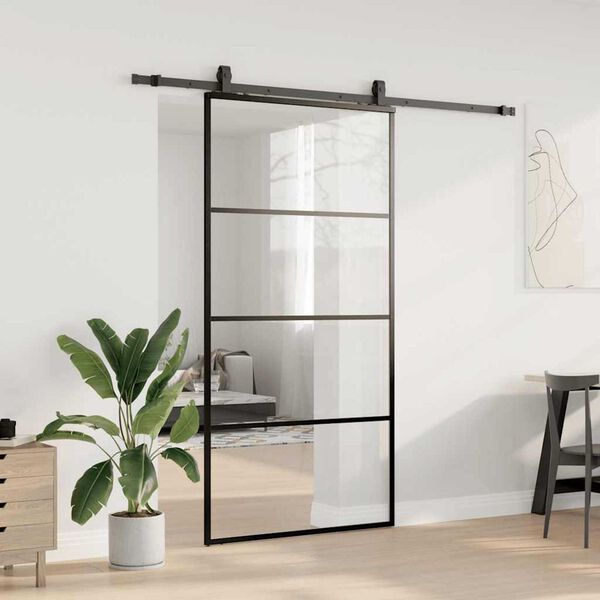 vidaXL Sliding Door with Hardware Set Black 102.5x205 cm ESG Glass
