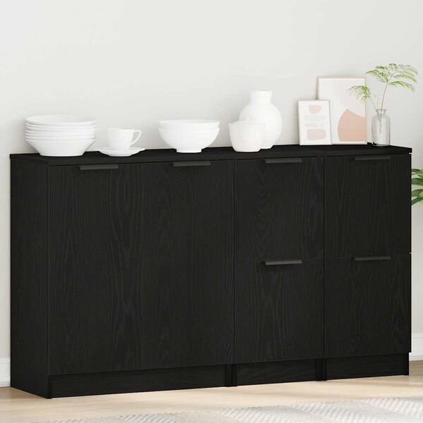 vidaXL Sideboard 3 pcs Black Oak Engineered Wood