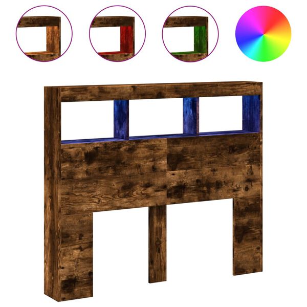 vidaXL Headboard Cabinet with LED Smoked Oak 120x17x102 cm