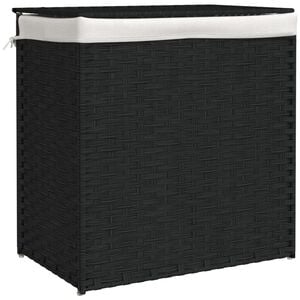 vidaXL Laundry Basket with 2 Sections Black 53x35x57 cm Poly Rattan
