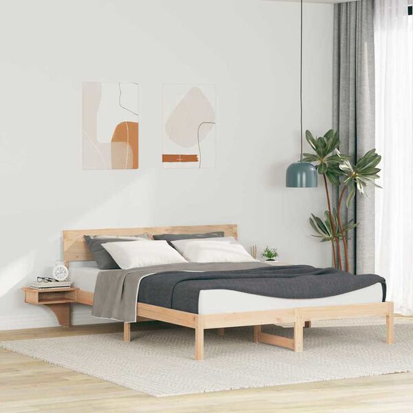 vidaXL Bed Frame with Headboard Brown 150 x 200 cm Solid Pine Wood
