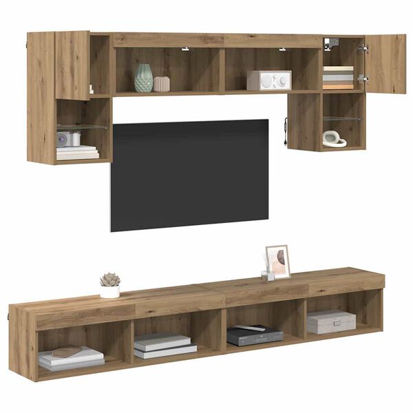 vidaXL TV Wall Units with LED 6 pcs Artisan Oak Engineered Wood