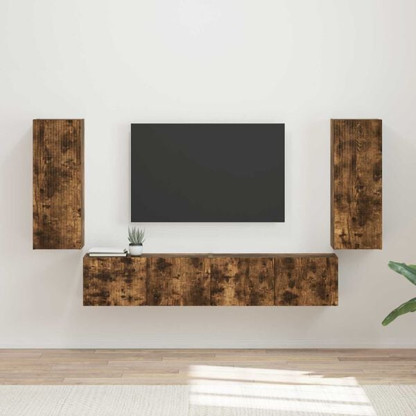 vidaXL TV Wall Cabinet Set 4 pcs Smoked Oak Engineered Wood