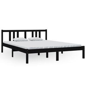 vidaXL Bed Frame without Mattress Black Solid Wood 150x200 cm King Size King Size
