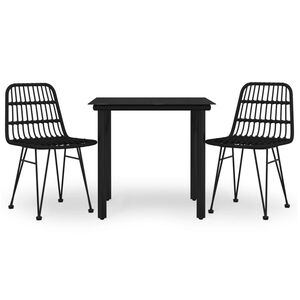 vidaXL 3 Piece Garden Dining Set Black Poly Rattan