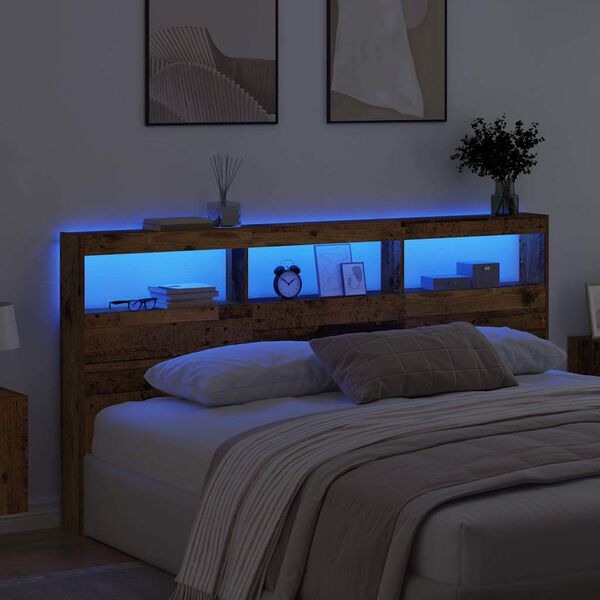 vidaXL Headboard with Shelf Old Wood 200 x 17 x 102 cm Engineered Wood