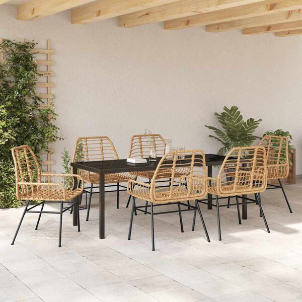 vidaXL Garden Dining Set 7 pcs Brown Poly Rattan