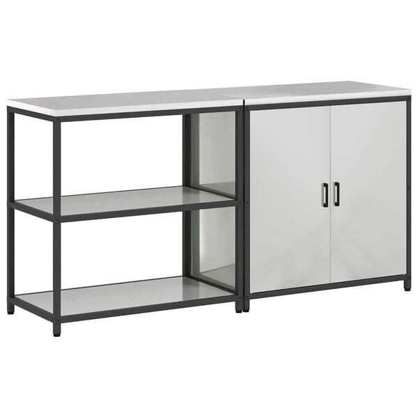 vidaXL Kitchen Storage Set with Shelf 2 pcs Silver Galvanised Steel