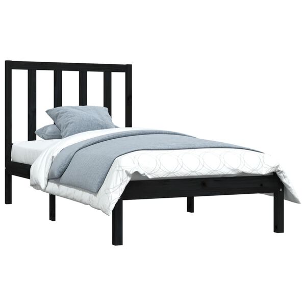 vidaXL Bed Frame without Mattress Black Solid Wood Pine 100x200 cm