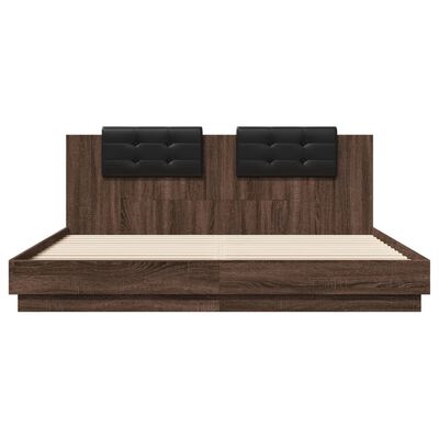vidaXL Bed Frame with Headboard and LED Lights Brown Oak 160x200 cm