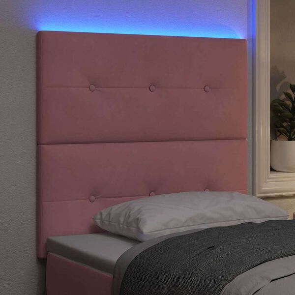 vidaXL Headboard with LED Strip Lights Adjustable Pink 100 cm Velvet