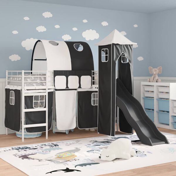 vidaXL Kids'Loft Bed Frame White and Black 99.5 x 190 cm Metal