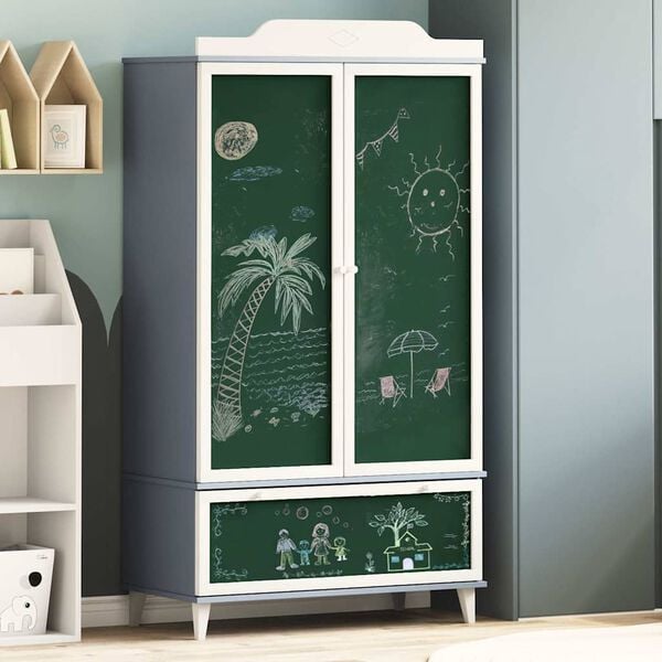 vidaXL Chalkboard Wardrobe with Drawer Grey and white Engineered wood