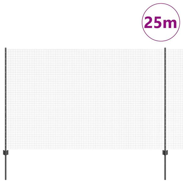 vidaXL Fence with Post Grey 1.5 x 25 m Steel