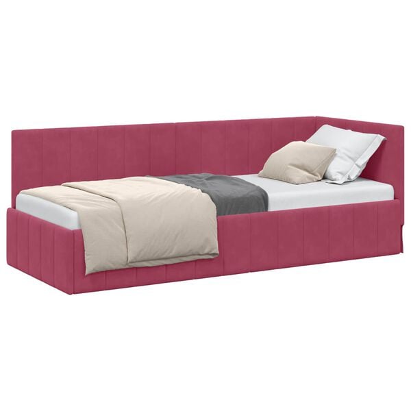 vidaXL Corner Bed Frame with Headboard Wine Red 80 cm x 200 cm Velvet