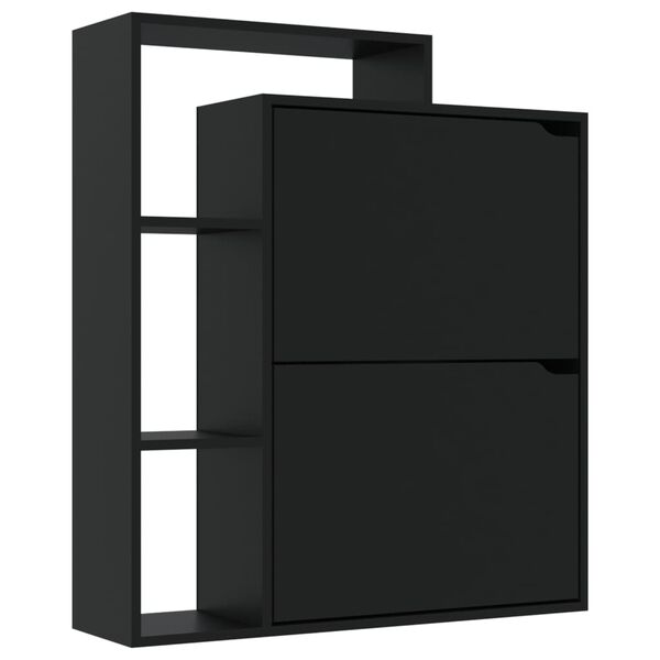 vidaXL Shoe Cabinet Black 79.5x24x90.5 cm Engineered Wood