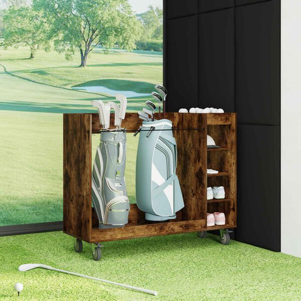 vidaXL Golf Cabinet with Wheel Plain Smoked Oak 120 x 45 x 98 cm