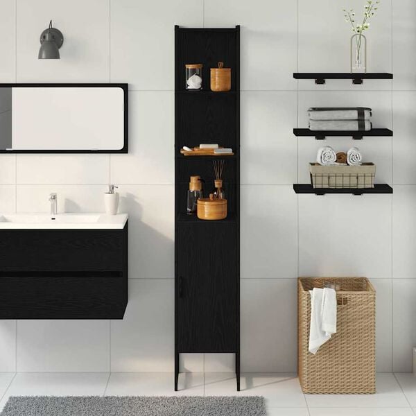 vidaXL Bathroom Cabinet Black oak 33 x 33 x 185.5 cm Engineered Wood