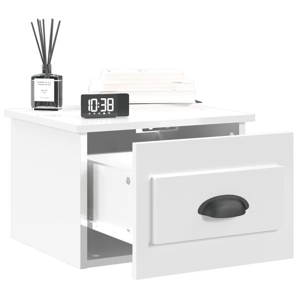 vidaXL Wall-mounted Bedside Cabinet High Gloss White 41.5x36x28cm