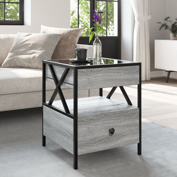 vidaXL Coffee Table with Infinity LED Grey Sonoma 40x40x51 cm
