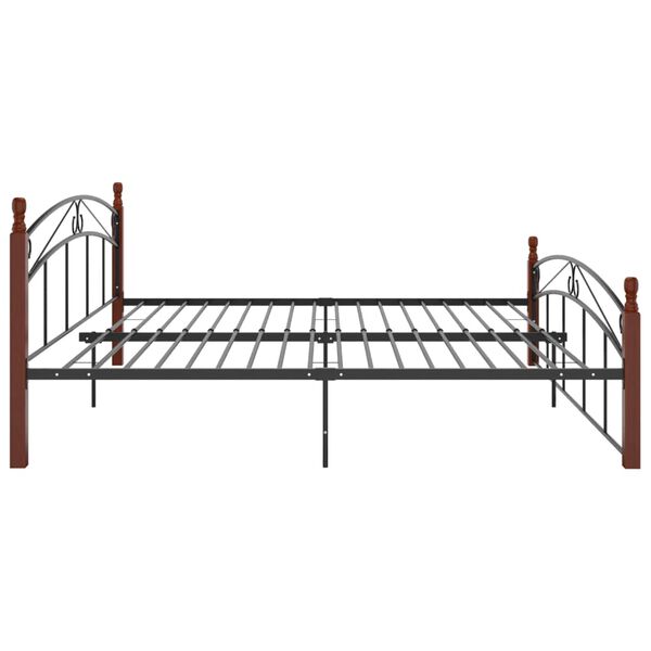 vidaXL Bed Frame without Mattress Black Metal&Solid Oak Wood 200x200 cm