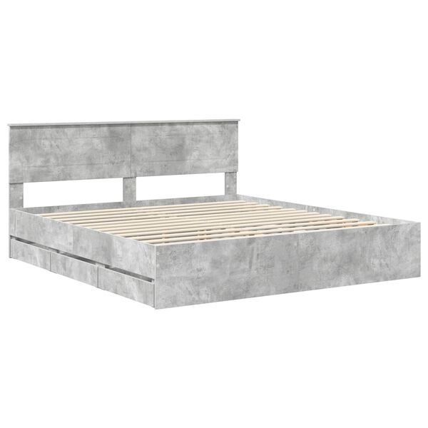 vidaXL Bed Frame with Drawer Concrete Grey 200 x 200 cm Engineer Wood