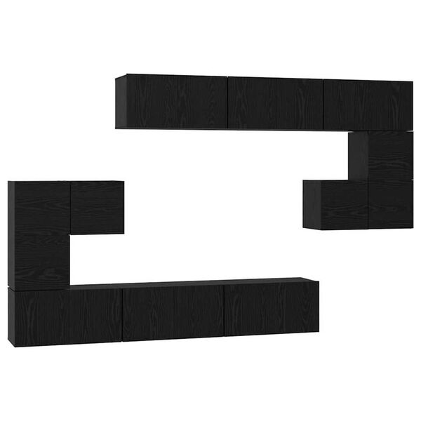 vidaXL TV Cabinet Set Wall-mounted 10 pcs Black Oak Engineered Wood