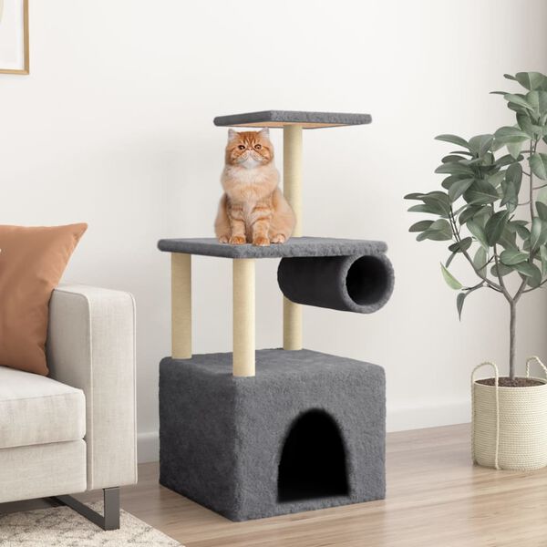 vidaXL Cat Tree with Sisal Scratching Posts Dark Grey 109.5 cm