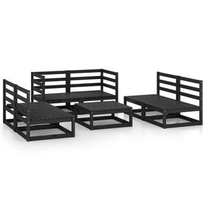 vidaXL 7 Piece Garden Lounge Set Black Solid Pinewood