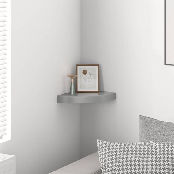 vidaXL Floating Corner Shelf High Gloss Grey 25x25x3.8 cm MDF