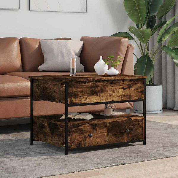 vidaXL Coffee Table Smoked Oak 70x50x50 cm Engineered Wood and Metal