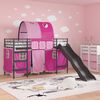vidaXL Kids'Loft Bed Frame with Curtains, Arch, Slide Black and Pink