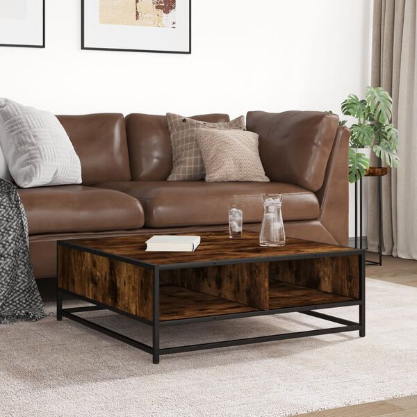 vidaXL Coffee Table Smoked Oak 80x80x30 cm Engineered Wood and Metal