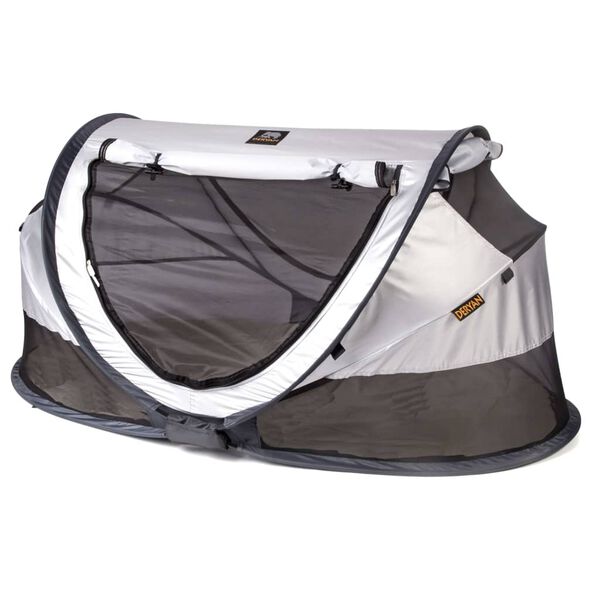 DERYAN Pop-up Toddler Travel Cot with Mosquito Net Luxe Sliver