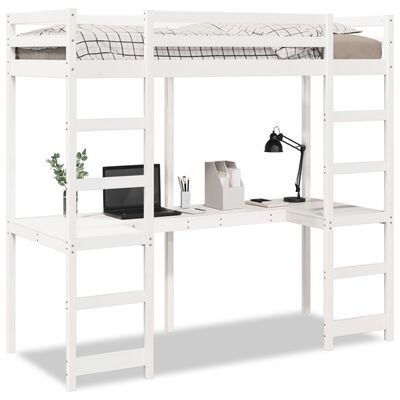 vidaXL Loft Bed Frame with Desk White 90x200 cm Solid Wood Pine | vidaXL.ie